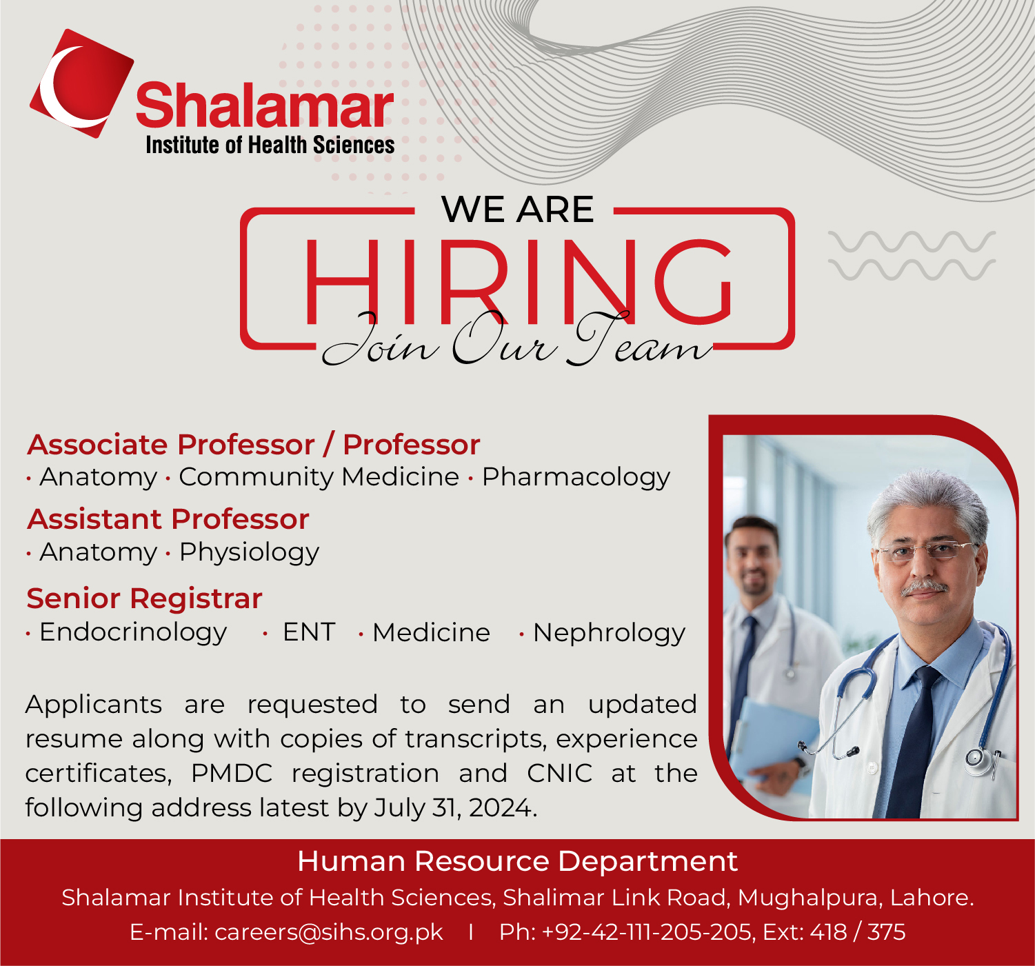 Careers Shalamar Institute of Health Sciences